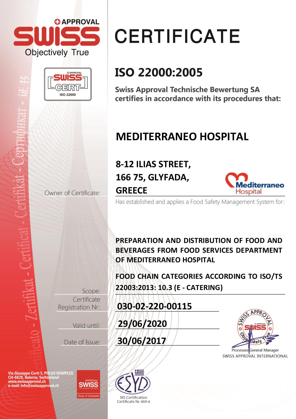 Quality MEDITERRANEO HOSPITAL ISO 22000 EN page 001 - Quality